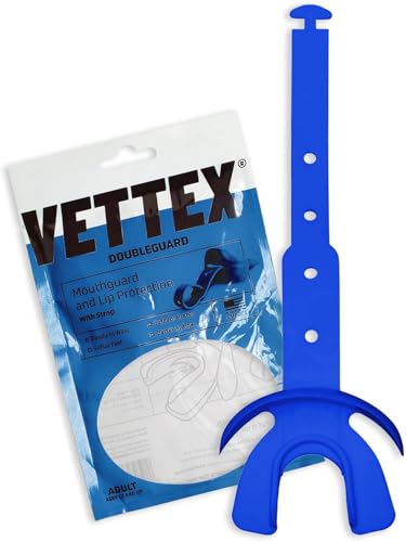 Vettex DoubleGuard Mouth Guard with Lip Protection, Royal Blue | Football, Lacrosse, MMA, Boxing, Adjustable Helmet Strap, Braces Friendly, 2 Breathing Channels, NCAA & NFHS Certified - color: Royal Blue