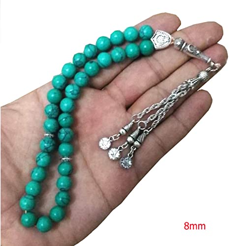 Tasbih Green Turquoise Stone misbaha Muslim Prayer Bead Turkish Accessories (10mm x 66 Beads) - size: 10mm x 66 beads