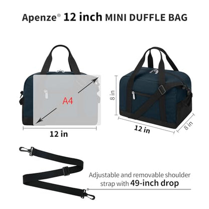 Apenze Small Gym Bag Carry On Bag - 12 in Mini Duffle Bag Lightweight for Overnight Travel（Navy Blue） - color: Navy Blue, size: 12inch