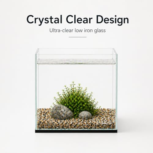Aquatop High Clarity Low Iron Glass Cube Aquarium, 2.11-Gal – 5mm Thick Glass – Slim Design – Fresh & Saltwater – Desktop Tank with Silicone Sealing - size: 2.1 Gal