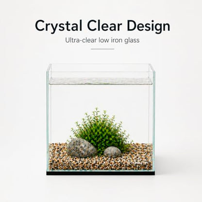 Aquatop High Clarity Low Iron Glass Cube Aquarium, 2.11-Gal – 5mm Thick Glass – Slim Design – Fresh & Saltwater – Desktop Tank with Silicone Sealing - size: 2.1 Gal