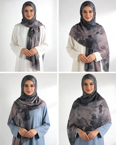 ZGMYC Watercolour Floral Printed Hijab Scarf for Women Soft Modal Cotton Instant Hijab Head Wraps Shawls Long Scarves - color: Color 5