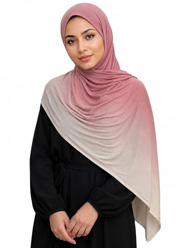 Premium Stretch Cotton Gradient Scarf for Women, Soft Jersey Wrap Shawl, Lightweight Ombre Hijab for Everyday Wear - color: Mctlo2537-opink