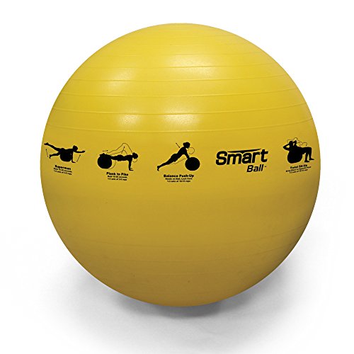 Prism Fitness Adult Stability Ball - 55 cm Yoga Ball, Yellow | Burst-Resistant PVC, 13 Printed Exercises, Air Pump Included, Inflatable Design, Balance Training, Desk Chair Alternative