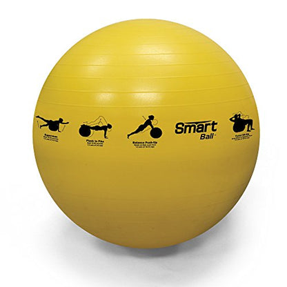 Prism Fitness Adult Stability Ball - 55 cm Yoga Ball, Yellow | Burst-Resistant PVC, 13 Printed Exercises, Air Pump Included, Inflatable Design, Balance Training, Desk Chair Alternative