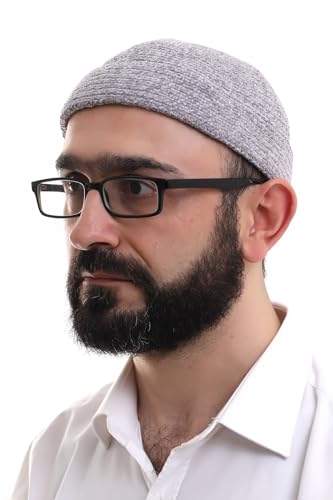 ihvan online Kufi Hats for Men, Taqiya, Takke, Turkish Muslim Winter Velvet Roll-up Edge Prayer Skullcaps, Islamic Gifts - color: Grey