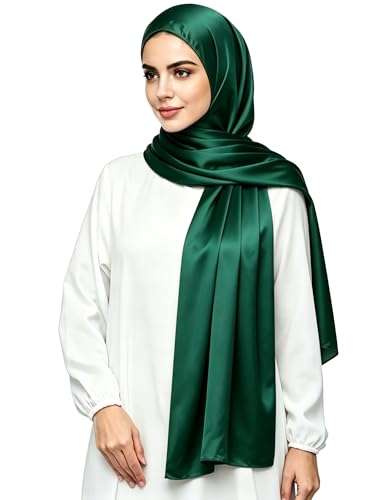 Lina & Lily Luxury Satin Hijab Head Scarf Shawl Wrap for Muslim Women Extra Long - color: Emerald Green