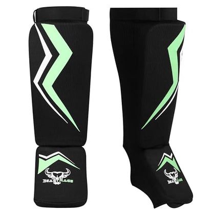 BEAST RAGE Shin Guards for Kickboxing, Instep Sleeves Pads for Muay Thai MMA Training, Martial Arts Boxing, Elasticated Padded Leg Foot Protector for Karate BJJ Taekwondo Gear