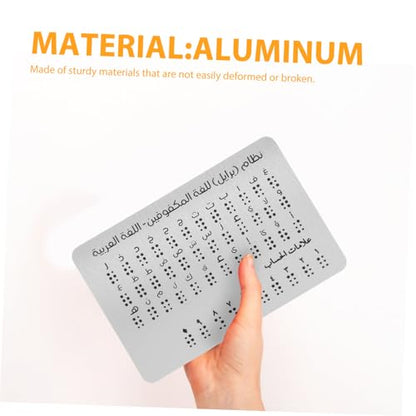 FRCOLOR Braille Alphabet Board Raised Dots for Arabic Letters Beginner Braille Learning Tool for Blind Boy Girl and Adults Tactile Feedback Educational Resource Aluminum