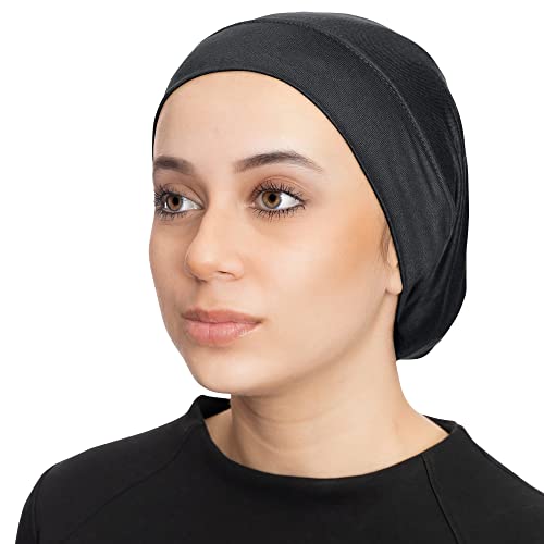 Haute Hijab TheHijabStore.com Women's Stretch Under Scarf Convenient Bonnet Jersey Cap Head Wrap - Tube Hat Opens on 2 Ends - color: Black