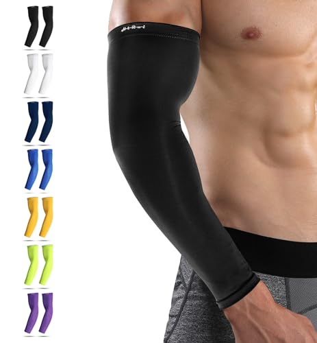HiRui Arm Compression Sleeves for Men Women Youth, UV Protection 20-30mmHG Support Tattoo Cover, Breathable Moisture-Wicking - color: Black, size: 2X-Large (1 Pair)
