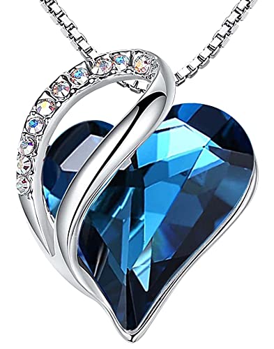 Leafael Gift Necklaces for Women, Infinity Love Birthstone Heart Crystal Pendant, Birthday Anniversary Jewelry for Wife, Mom, and Her, Silver Plated, 18" + 2" Adjustable Chain - color: 09a-September-Bermuda Sapphire Blue
