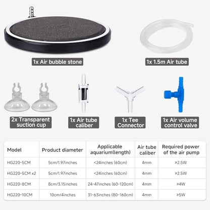hygger Air Stone for Aquarium: Quiet High Dissolved Oxygen Diffuser Kit for Freshwater or Saltwater Fish Tank and Hydroponic Air Pump-Disc 4 x 4 Inch Air Bubble Stone Without air Pump - size: 10CM