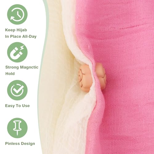 12 Pairs Hijab Magnets Strong Hijab Pins for Women Pinless Magnetic Clothing Clips for Scarf Veil Shirts Dress Muslim Islamic Gifts for Women - Rose - color: Rose