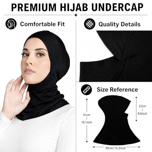 Yeieeo 4PCS Hijab Undercap for Women, No Slip Full Coverage Hijab Inner Cap, Soft Underscarf Breathable Headwear - color: Wt+bk+gy+ny