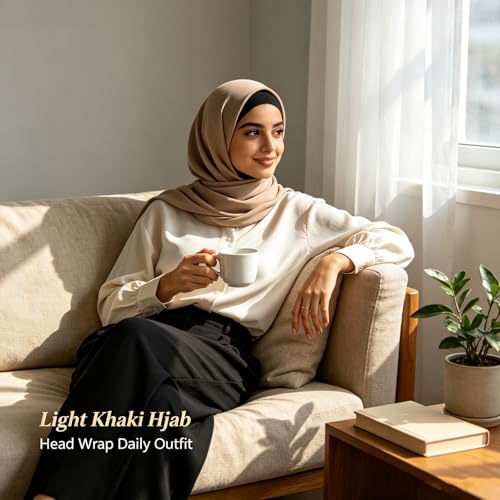Hijab Scarf for Women, 3PCS Set with Undercap and Hijab Clip Lightweight Modal Muslim Head Wrap Scarf for Daily - color: Sy16-light Khika Hijab+black Undercap