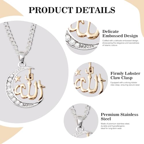 Brilucky Allah Necklace for Women,Muslim Islamic Necklace Religious Faith Pendant,Arabic Moon Jewelry Gifts for Eid Mubarak Ramadan
