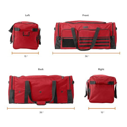 Fitdom 130L 36" Heavy Duty Extra Large Sports Gym Equipment Travel Duffle Bag W/Adjustable Shoulder Strap & 7 Compartments. Perfect for Soccer Baseball Basketball Hockey Football, Team Coaches & More - color: Red