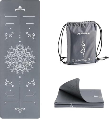 Avoalre Yoga Mat Foldable - Textured Non Slip Exercise Mat -Travel Lightweight Hot Yoga Mat with Carry Bag for Pilates & Home Workouts (72" L x 32" W x 3mm Thick) - color: Gray