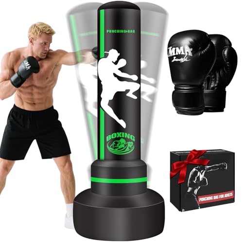 Freestanding Punching Bag with Gloves, 70'' Heavy Boxing Bag with Stand for Adult Teens, Standing Women Men Inflatable Kickboxing Bags for Beginners Training MMA Muay Thai Fitness - style: Kick Printing