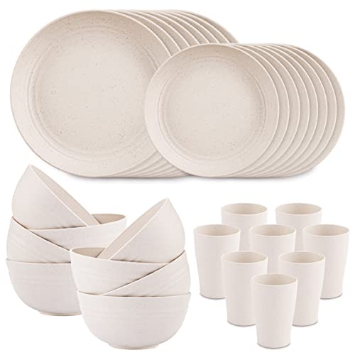 Supernal 32Pcs Beige Wheat Straw Dinnerware Set for 8, Unbreakable Dishes - color: Beige, size: 32pcs
