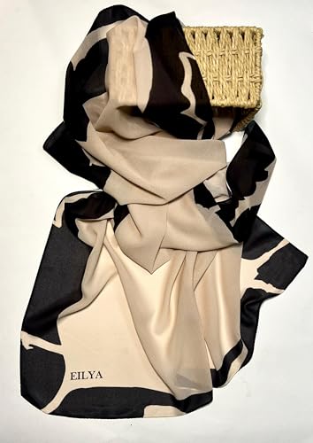 Hijab Modest and Elegant | Beautifully Designed Printed Chiffon Patterns | Muslim Women Head Scarf and Veil - color: Black B