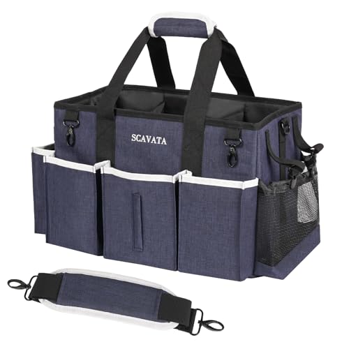 SCAVATA Wearable Caddy Bag, Cleaning Supplies Organizer With Handle & Shoulder Straps for Housekeepers, Under Sink & Car Tool Organizers With 4 Foldable Divider (NavyBlue) - color: NavyBlue