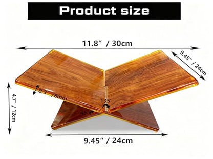 Wood Grain Acrylic Book Stand, X-Shaped Open Book Display Stand & Cookbook Holder for Kitchen Counter, Coffee Table, Bible, Quran, Magazines, Textbooks, Recipes
