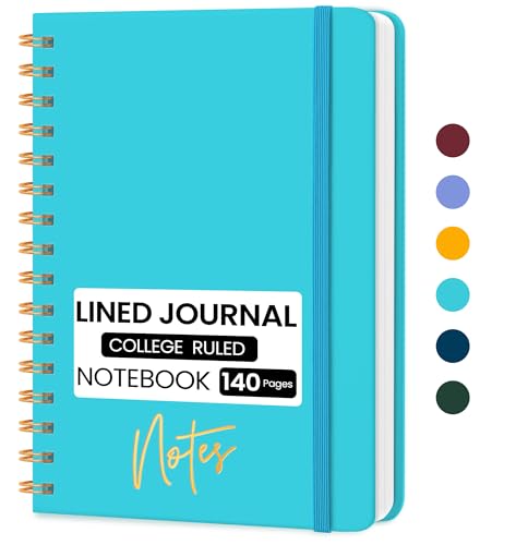 CICPAP Lined Spiral Journal Notebook, A5 College Ruled Notebook for Journaling, Note-Taking, and Daily Planning, Durable Hardcover with an Elegant Design, Turquoise - color: G.Turquoise