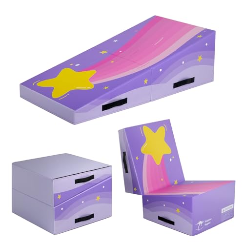Kangaroo Hoppers Gymnastics Cheese Wedge Mat for Kids Ages 1-12 | 3 Sizes Folding Incline Mat with High-Density EPE Foam and Removable PVC Leather Cover, Home Gym Training Equipment - color: Purple, size: 56" x 28" x 15"