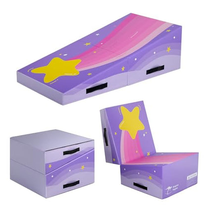 Kangaroo Hoppers Gymnastics Cheese Wedge Mat for Kids Ages 1-12 | 3 Sizes Folding Incline Mat with High-Density EPE Foam and Removable PVC Leather Cover, Home Gym Training Equipment - color: Purple, size: 56" x 28" x 15"