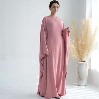 Women Muslim Abaya Dress 1Piece Bat Sleeve Islamic Maxi Robe Fashion Jilbab for Women Eid Kaftan Muslim Robe - color: Pinka, size: Large