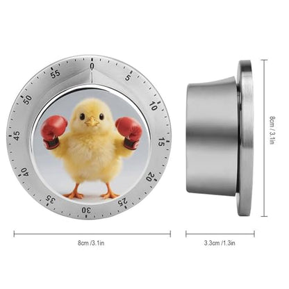60 Minute Visual Wind Up Timer, Mechanical Kitchen Timer with Magnetic Base & Loud Alarm, Battery-Free Manual Cute Yellow Boxing Chick Countdown Clock for Focus Cooking Studying Gaming Classroom