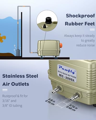 Pawfly Aquarium Air Pump 254 GPH Dual Outlets Fish Tank Air Pump for Tanks up to 300 Gallons Adjustable Quiet Oxygen Pump Fish Tank Aerator with Airline Tubing and Check Valves - size: PRO Standard (Up to 300 Gallon)