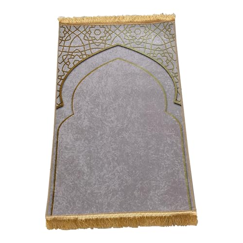 Kids Prayer Mat Muslim Prayer Rug Islamic Salah Mat Thick Prayer Carpet for Musallah Salah Eid Ramadan - color: Grey