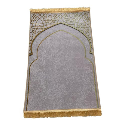 Kids Prayer Mat Muslim Prayer Rug Islamic Salah Mat Thick Prayer Carpet for Musallah Salah Eid Ramadan - color: Grey