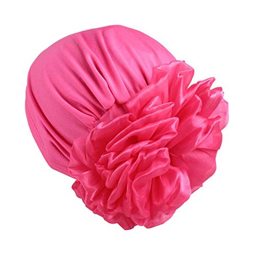 Women Flower Elastic Turban Beanie Head Scarf wrap Chemo Cap hat for Cancer Patient - color: Rose Red