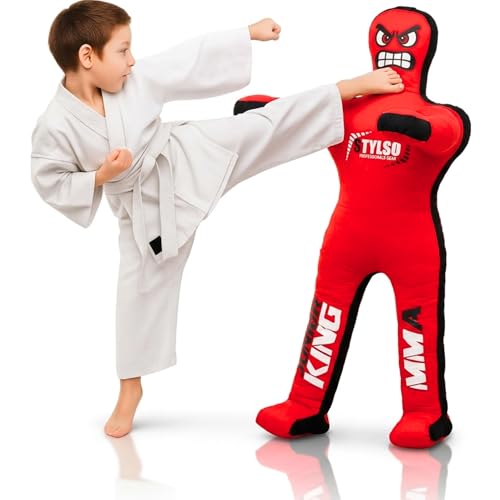 Unfilled Wrestling Dummy for Kids – Youth Grappling Dummy BJJ, MMA, Jiu Jitsu & Judo Training Partner – Durable Martial Arts Practice Buddy - color: Red, size: 4ft / 48"