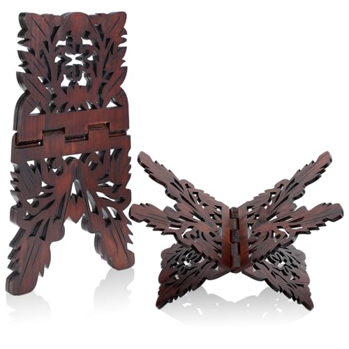 Bible Holder Stand 13.8 x 8.3 x 7.1 Inch Quran Stand Prayer Book Holder Wooden Ornate Carved Indian Books Holders Decorative Missal Stands for Ramadan Rihal Rehal Quran Bible Gita Display