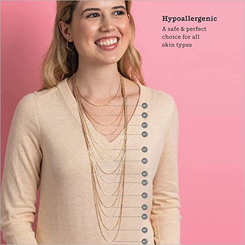 KEZEF 18K Gold Plated 925 Sterling Silver Box Chain Necklace for Women, 1mm Thin & Sturdy Italian Chain Necklace, Rose Gold & Silver Available, 15/16/18/20/22/24/30 Inch - color: Gold, size: 17 Inch