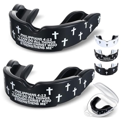 Yaomiao 2 Pcs Mouth Guards Christian Teeth Guards Sport Game Guard & Case Religious MouthGuard Soccer Football Basketball Baseball Wrestling Lacrosse Rugby Boxing Taekwondo - size: Adult, style: Black & Philip