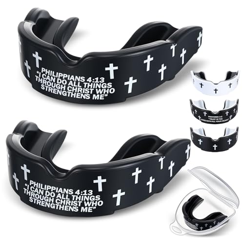 Yaomiao 2 Pcs Mouth Guards Christian Teeth Guards Sport Game Guard & Case Religious MouthGuard Soccer Football Basketball Baseball Wrestling Lacrosse Rugby Boxing Taekwondo - size: Youth, style: Black & Philip