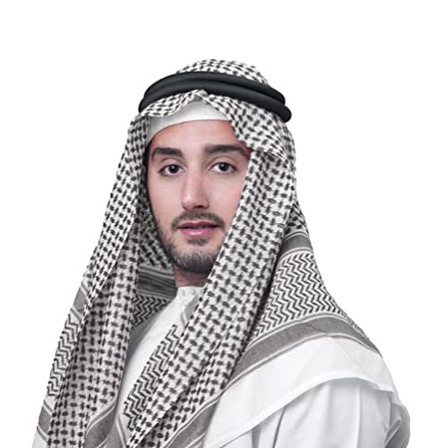 PENINSULA LOVE Men Arab Shemagh keffiyeh Scarf Muslim Turban Middle East Desert Hijab Head Wrap Shemagh with Aqel Rope 54x54 - color: Black
