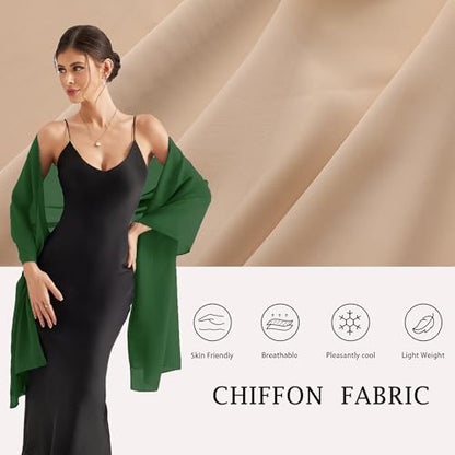 Shawls and Wraps for Evening Dresses Sheer Chiffon Women Elegant Soft Silky Wraps Wedding Bridal Scarf - color: Dark Green, size: 79*18‘’
