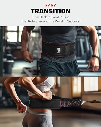 THEFITGUY Original Sled Pulling Belt for Sled Training | 2 straps (9.8ft), 4 hooks, rotates 360°. Fits most waists. For sled, resistance & agility training