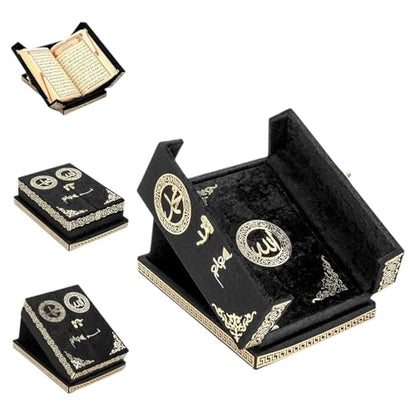 Special Design Quran Velvet Box with Stand with Allah and Muhammad Written | Special Quran Holder Stand | Islamic Gift | Perfect Ramadan,Eid,Birthday,Umrah Gift for Muslim Women Men Child (Black) - color: Black