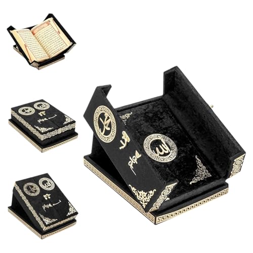 Special Design Quran Velvet Box with Stand with Allah and Muhammad Written | Special Quran Holder Stand | Islamic Gift | Perfect Ramadan,Eid,Birthday,Umrah Gift for Muslim Women Men Child (Black) - color: Black