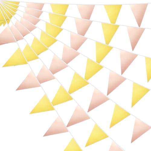 4P Champagne Gold Rose Gold Party Decorations - Metallic Fabric Triangle Pennant Banner Flags - Indoor/Outdoor Bunting Garland for Birthday, Wedding, Graduation & Theme Parties - color: Champagne Gold Rose Gold