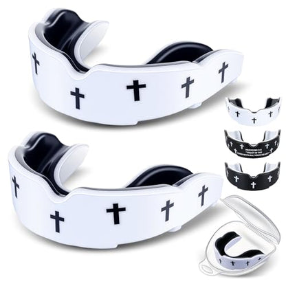 Yaomiao 2 Pcs Mouth Guards Christian Teeth Guards Sport Game Guard & Case Religious MouthGuard Soccer Football Basketball Baseball Wrestling Lacrosse Rugby Boxing Taekwondo - size: Adult, style: White & Cross