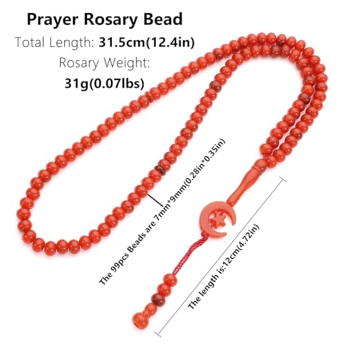2 Pack Prayer Beads, Muslim Tasbih 99 Beads Allah & Muhammad Islamic Prayer Rosary Muslim Islam Misbaha Tasbeeh 99 Necklace for Men and Women(Red) - color: Red